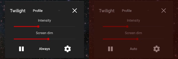 Twilight app settings screenshot